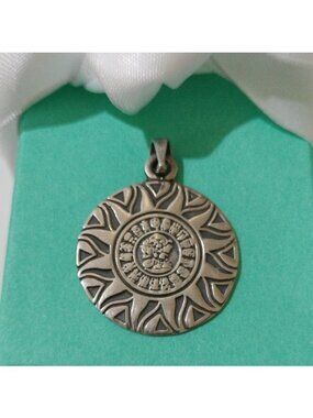 Sterling Silver Mayan Sun Stone Calendar Pendant Taxco  Mexico